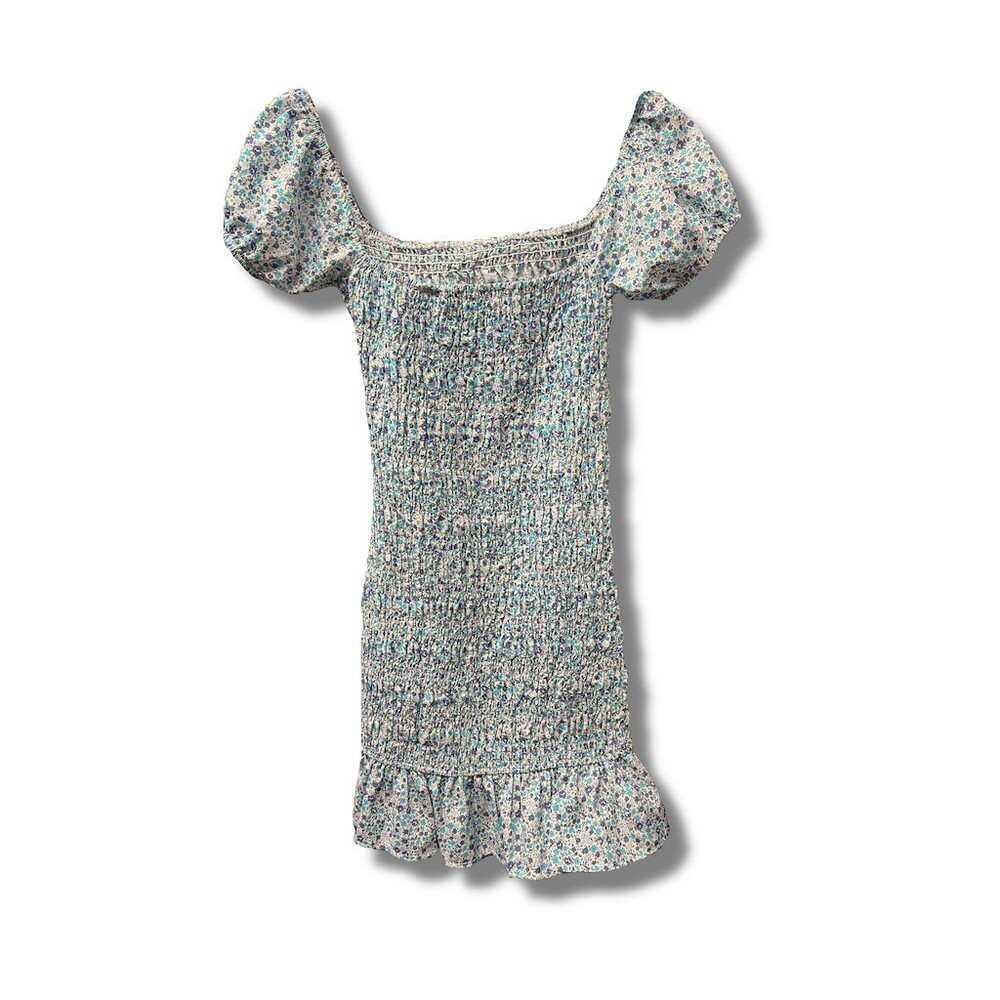 Princess Polly Mini Dress Womens US 2 Blue Floral Smocked Puff Sleeve